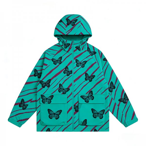 Butterfly Stripe Puffer Jacket in Teal
