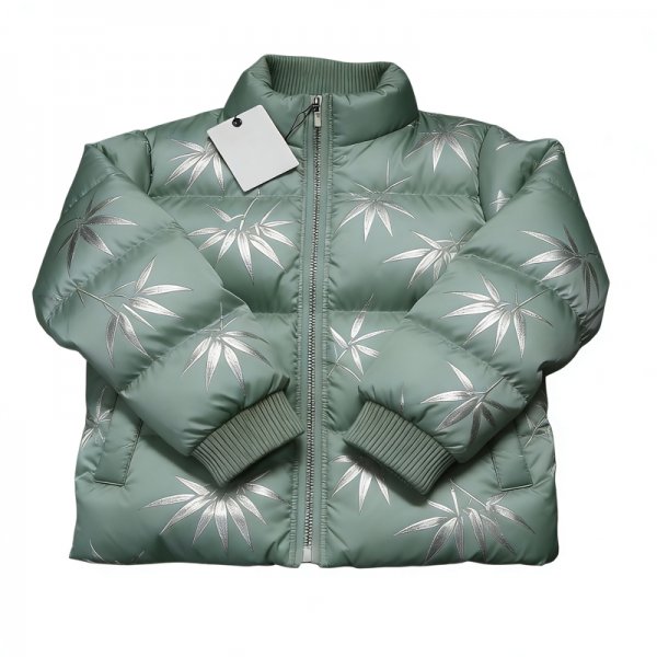 Mint Green Palm Leaf Puffer Jacket