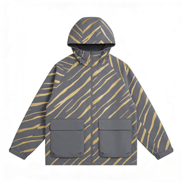 Gray and Mustard Stripe Puffer Jacket