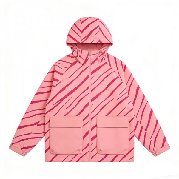 Pink Zebra-Print Hooded Puffer Jacket