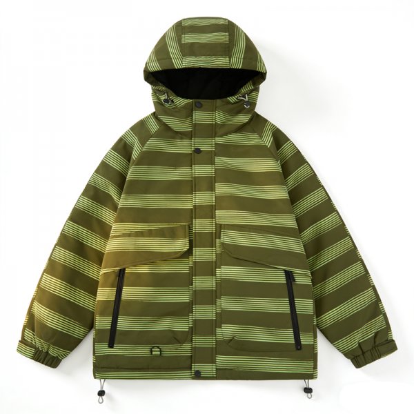Olive Striped Puffer Jacket