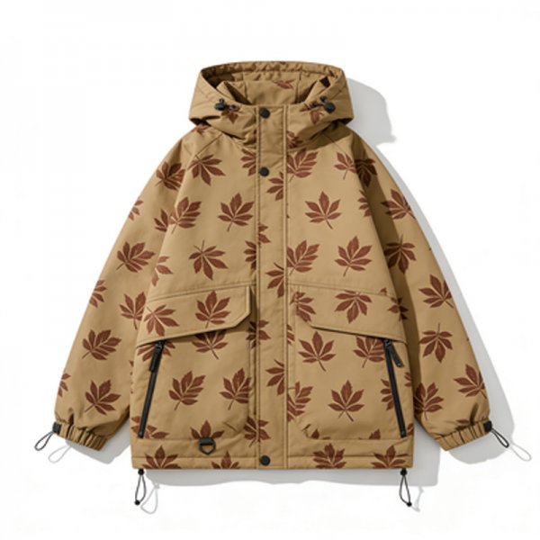 Tropical Leaf Print Insulated Jacket