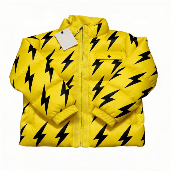 Yellow Lightning Print Puffer Jacket